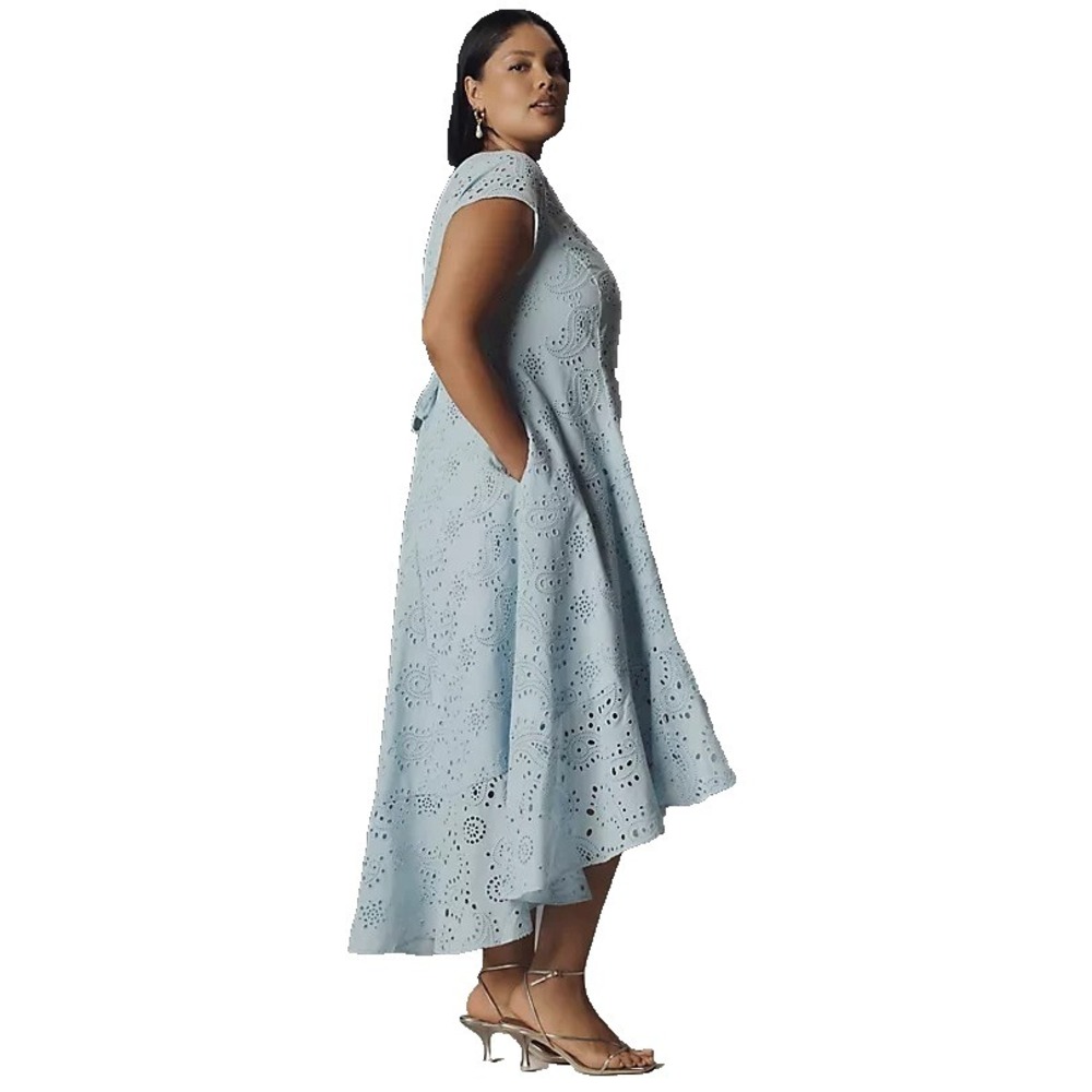 Anthropologie Universal Standard Eyelet High Low Midi Dress Women's 1X Baby Blue - Picture 5 of 16